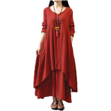 Top Fashion 2017 Autumn Women Casual Loose Long Sleeve Dress Cotton Linen Solid Long Maxi Dress Vestidos Plus Size S-5XL