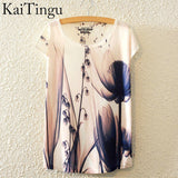 KaiTingu 2016 Brand New Fashion Summer Harajuku Animal Cat Print Shirt O-Neck Short Sleeve T Shirt Women Tops White T-shirt