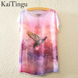 KaiTingu 2016 Brand New Fashion Summer Harajuku Animal Cat Print Shirt O-Neck Short Sleeve T Shirt Women Tops White T-shirt