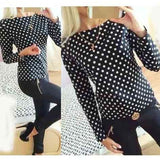 Women fashion 2017 new round collar camisa dot chiffon wave point long-sleeved shirt clothes Female Blouse