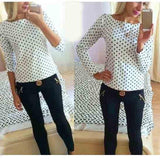 Women fashion 2017 new round collar camisa dot chiffon wave point long-sleeved shirt clothes Female Blouse