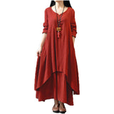 Top Fashion 2017 Autumn Women Casual Loose Long Sleeve Dress Cotton Linen Solid Long Maxi Dress Vestidos Plus Size S-5XL