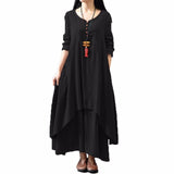 Top Fashion 2017 Autumn Women Casual Loose Long Sleeve Dress Cotton Linen Solid Long Maxi Dress Vestidos Plus Size S-5XL