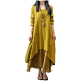 Top Fashion 2017 Autumn Women Casual Loose Long Sleeve Dress Cotton Linen Solid Long Maxi Dress Vestidos Plus Size S-5XL