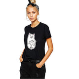 SexeMara 2016 New Summer Pocket Harajuku Cat Lovers Women Top Short-sleeve T shirt  Sweet Style Black/White/Grey Plus Size