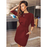 2016 Autumn Dress Women Fashion Casual Mini Dress Solid Color Short  Sleeve O-neck Women Dress Two Side Pocket Black Dresses